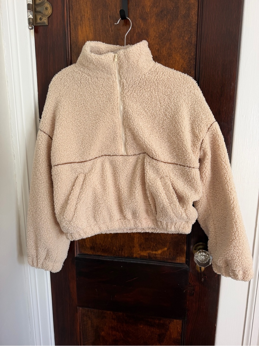Kittenish Cream Sherpa Half-Zip Puffer Jacket